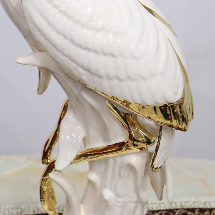 陶器 動物 鶴 置物 イタリア製 タンチョウ ツル 完成品 ヨーロピアン