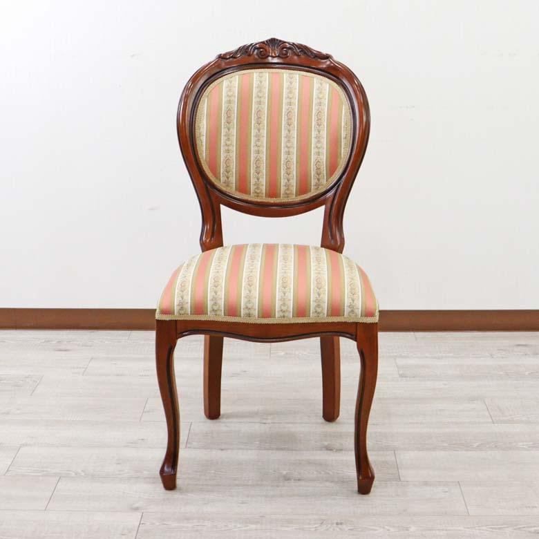 イタリア ダイニングチェア 猫脚 ピンクストライプ 完成品 イス