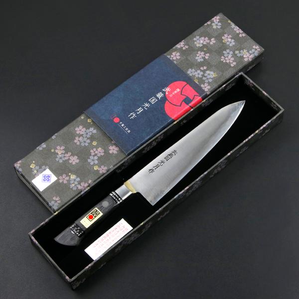 武蔵国光月作 牛刀 両刃 210mm 全鋼 真鍮ロウ付け共口金付き 強化