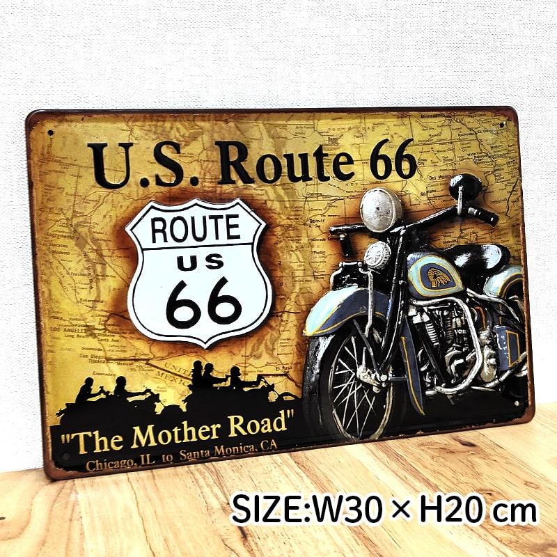 アメリカン レトロ ブリキ看板 ROUTE66 バイク アンティーク
