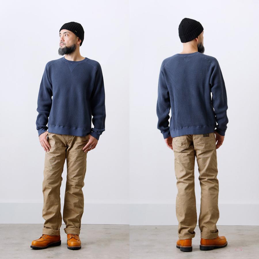 鬼ワッフル メンズ 長袖 ガゼット クルーネック カットソー ヘビー