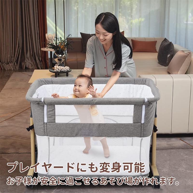 HZDMJ ベビーベッド グレー hzdmj ベビーベッド 折りたたみ 添い寝