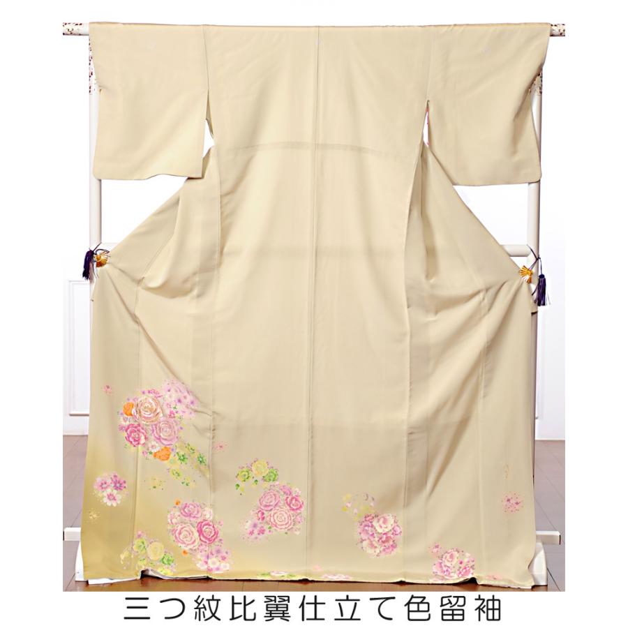 色留袖 留袖 レンタル フルセット HanaeMori 比翼仕立て 三つ紋 着物