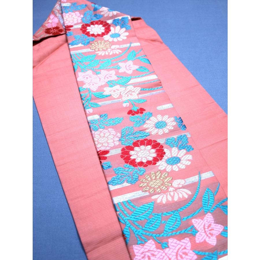 アンティーク帯 名古屋帯 絽 唐織 夏帯 桔梗 萩 菊 撫子 霞 サーモン