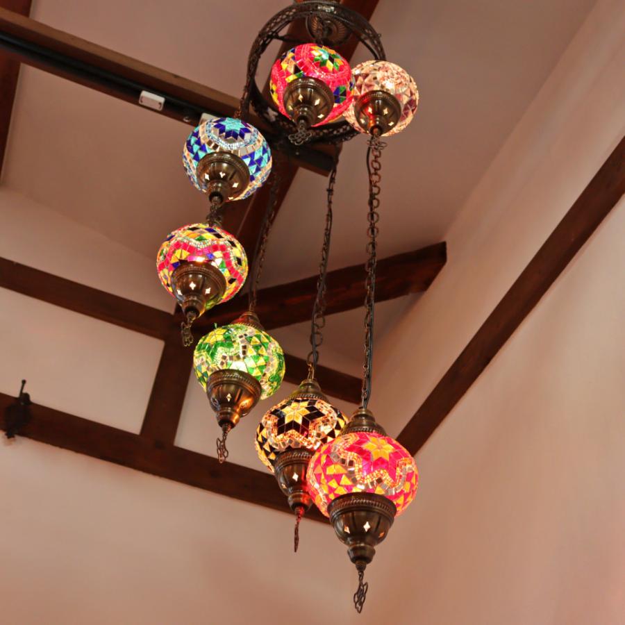 トルコランプ モザイクランプ シャンデリア 7灯 螺旋 全高126cm 直径