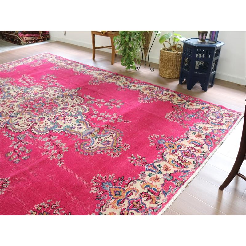 タコ物語】シャビーなモーブピンクのヴィンテージラグ No.722 シャビー