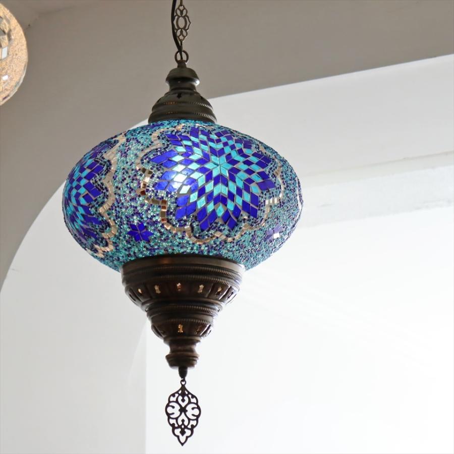 トルコ モザイクペンダントランプ 直径33cm 全高93cm ブルー E17/25W
