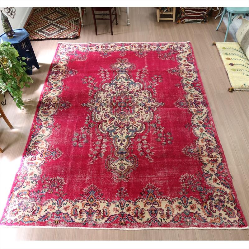 大判 ロング 251×112 トルコヴィンテージラグ インディゴ ローズレッド