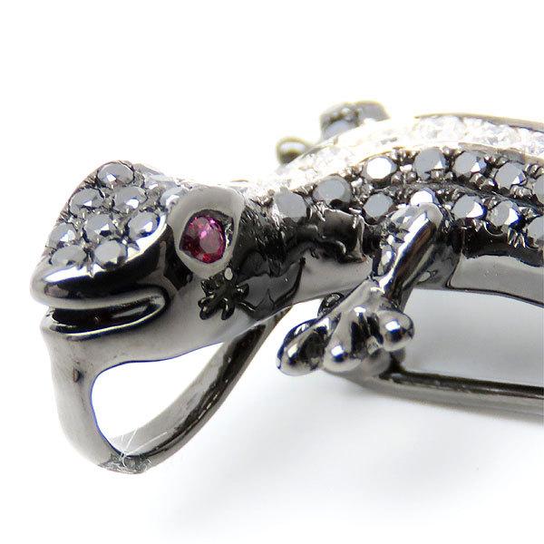 送料無料 K18 トカゲ ブローチ ペンダント トップ ブラック ダイヤ