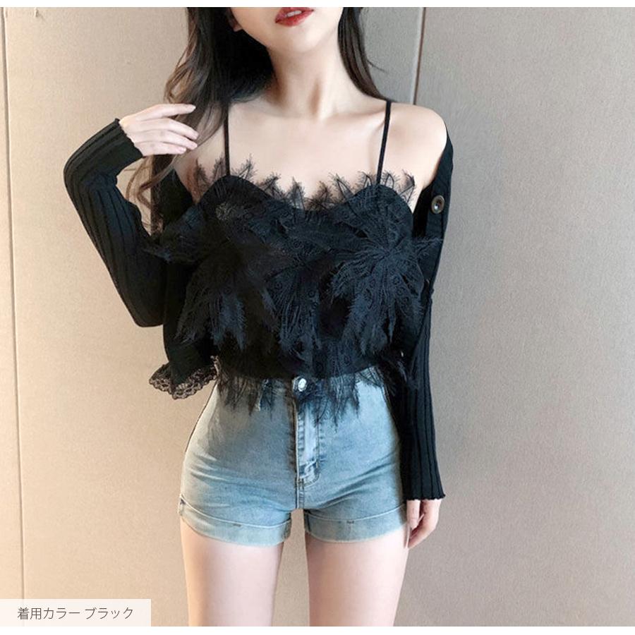 キャミソール ショート丈トップス セクシー ニットキャミソール 夏