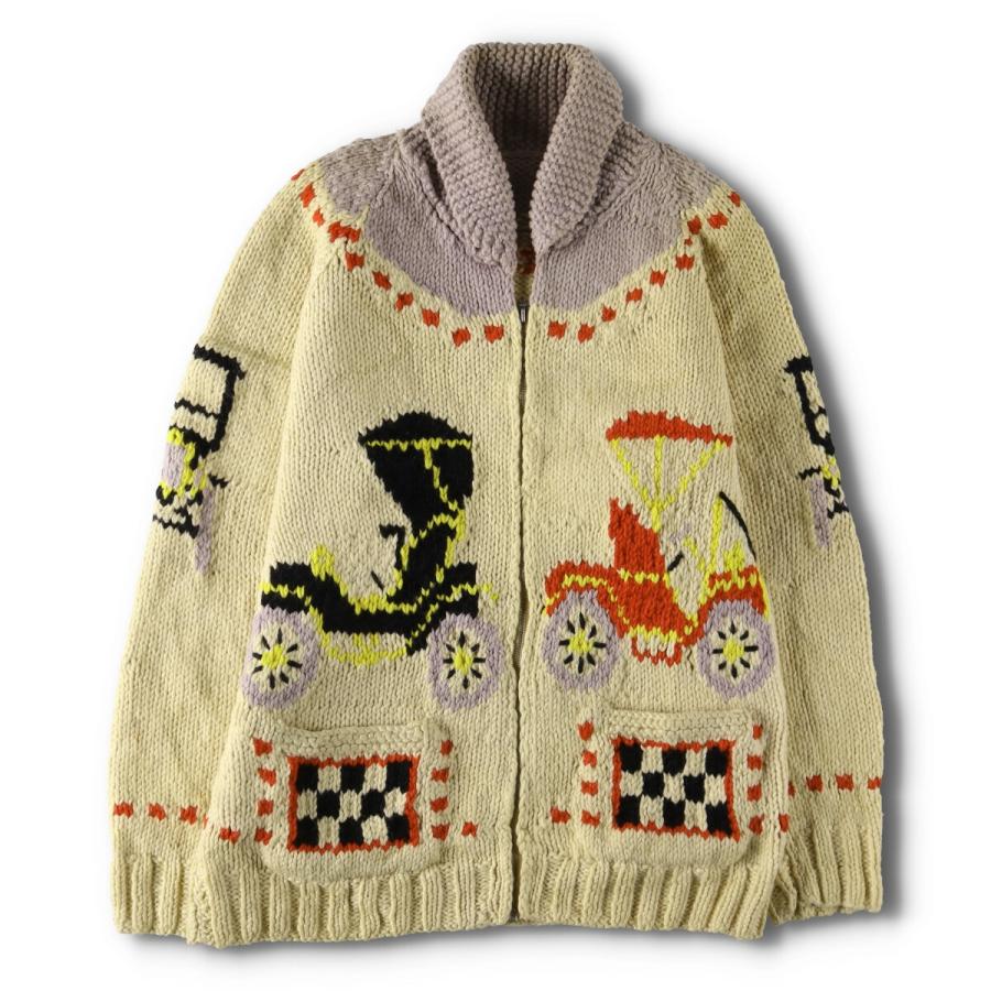 古着 60~70年代 UNKNOWN 総柄 車柄 カウチンセーター メンズL相当