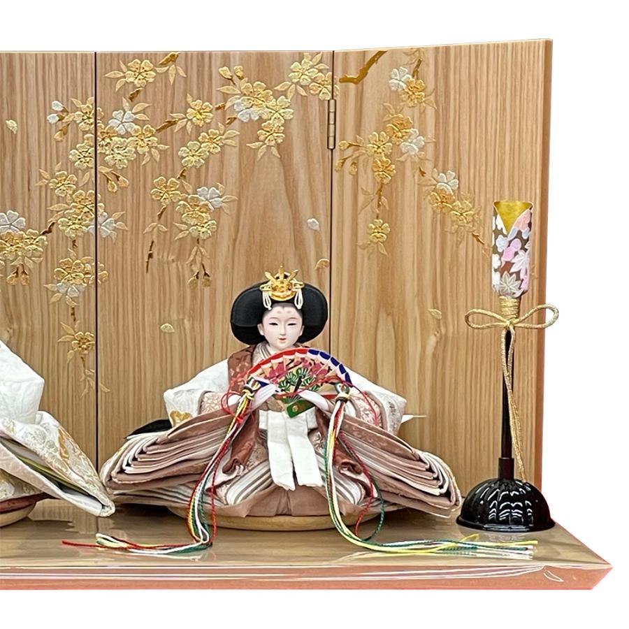 雛人形 コンパクト 白 赤 ひな人形 三段飾り 天然木 桜柄 おしゃれ