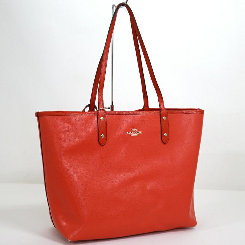 COACH コーチ トートバッグ リバーシブル レザー×ゴールド金具 レッド