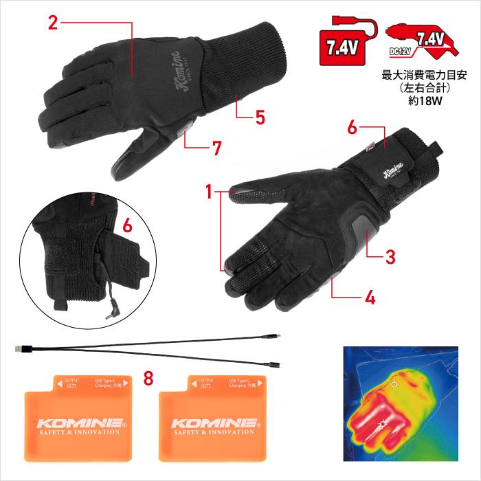 コミネ（Komine） EK-220 ライディングヒートグローブセット KOMINE 08