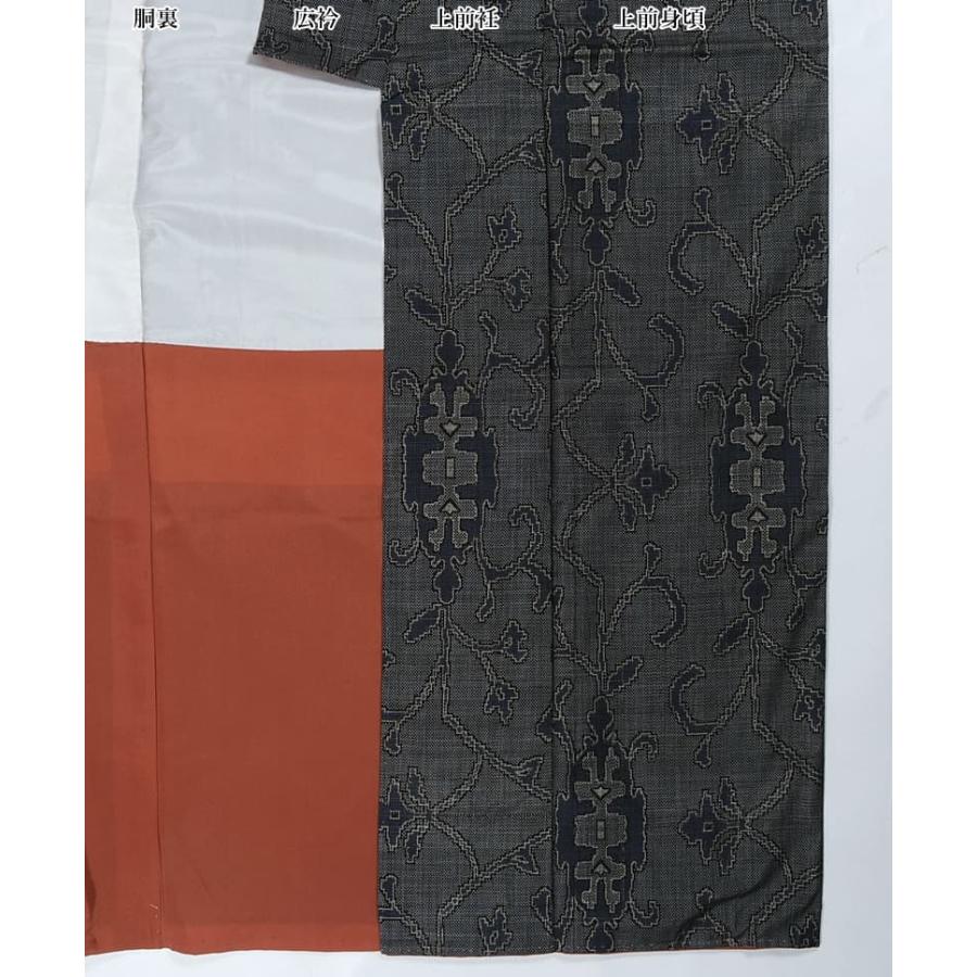 未使用品 リサイクル 大島紬 経緯絣 本場大島 洒落着物 黒 藍 泥染め