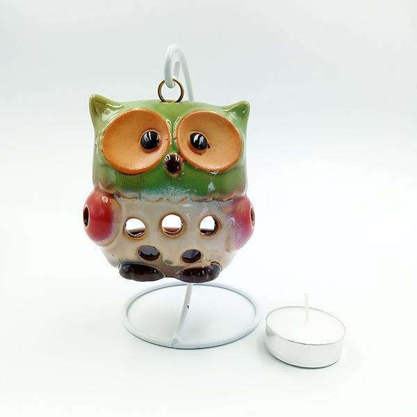 陶器ふくろうキャンドルスタンド (キャンドル付) ランタン ホルダー