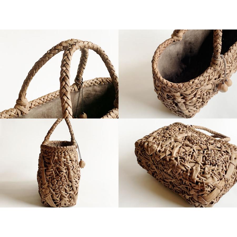 純国産 伊藤加代子作 山葡萄かごバッグ 花結び編み＋細乱れ編み 工芸展