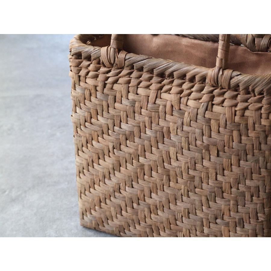 純国産 信州長野県 山葡萄かごバッグ 網代編み7mm スクエア型 上 柿渋