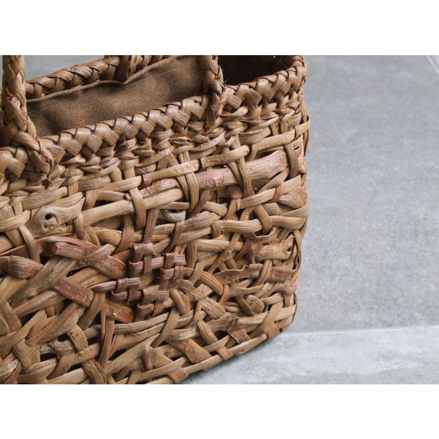 純国産 福島奥会津編み組細工山葡萄かごバッグ 乱れ編み 花模様