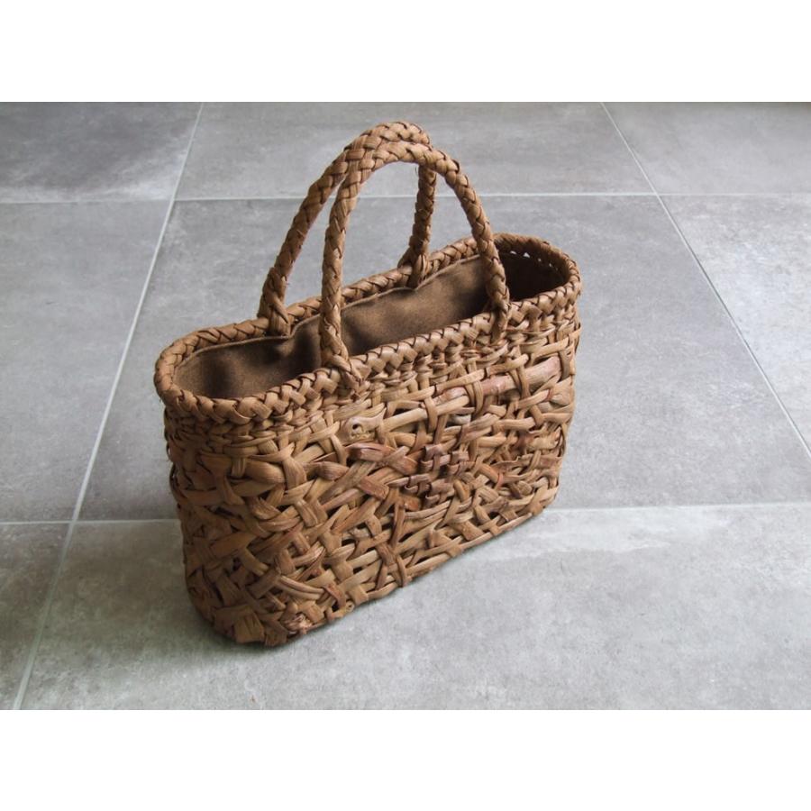 純国産 福島奥会津編み組細工山葡萄かごバッグ 乱れ編み 花模様