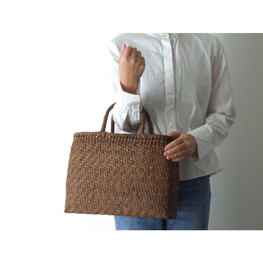 純国産 信州長野県 山葡萄かごバッグ 網代編み 大サイズ 上 柿渋染内布