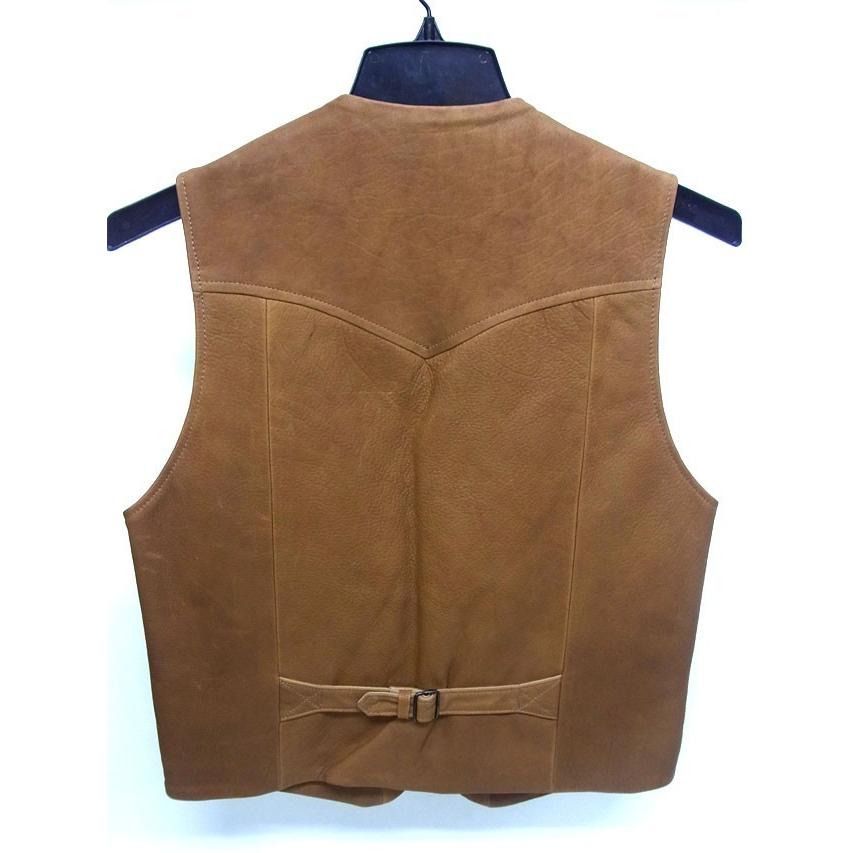 USA メンズ バイソンレザー 襟付きベスト サイドスリット 【L.ブラウン