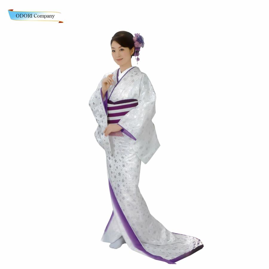 裾引き すそひき おひき 踊り 着物 舞踊 仕立て上がり 白地 銀箔 桜