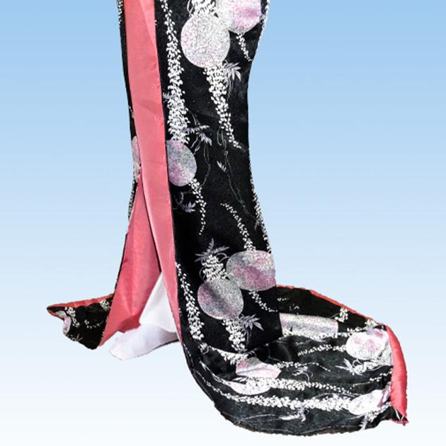 裾引き 着物 舞踊 お引きずり 黒地 月に藤 踊り 大衆演劇 送料無料