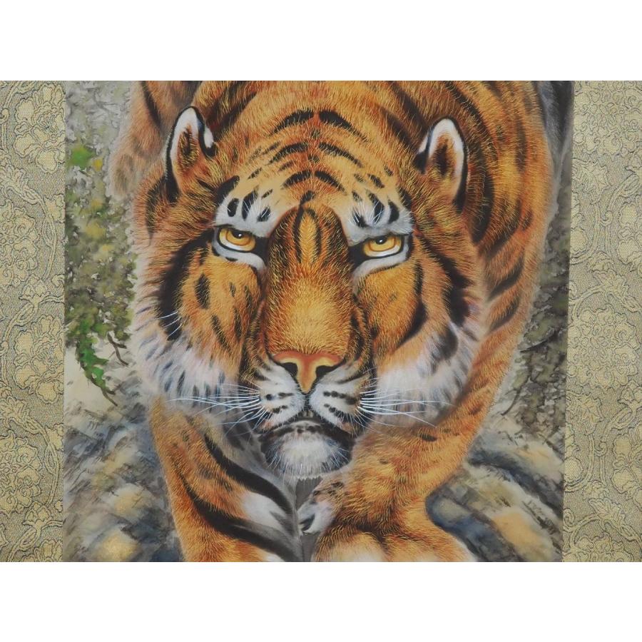 真作】 掛け軸 佐久間頼峰 ≪ 猛虎 ≫ ○金の毛描き 太巻 玉置頼石に