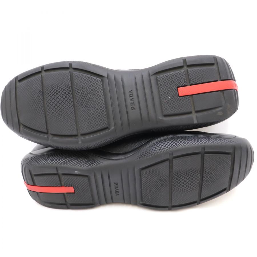 プラダスポーツ レザーローカットスニーカー メンズ 6 黒 美品 ロゴ