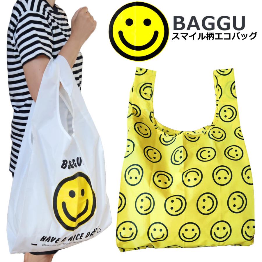 BAGGU（バグゥ） メール便送料無料 エコバッグ スマイル柄 総柄 ニコ