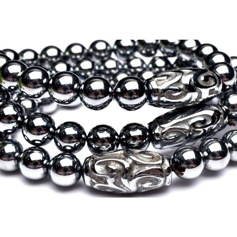 健康のお守りに！ テラヘルツ鉱石 8(丸玉21x9.5)mm 天珠 ブレスレット