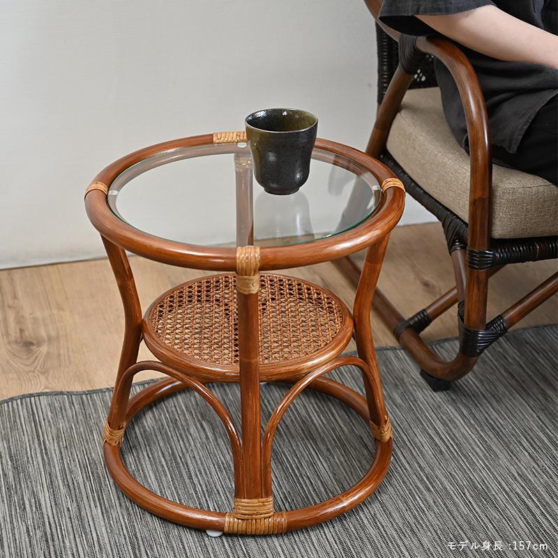 サイドテーブル 籐のテーブル ガラス ラタン 和風 T806HR 爆買