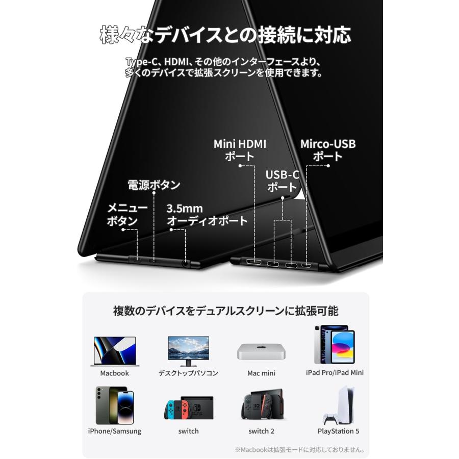 EHOMEWEI モバイルモニター EHOMEWEI LQ-160PU 16インチ 高性能 4K