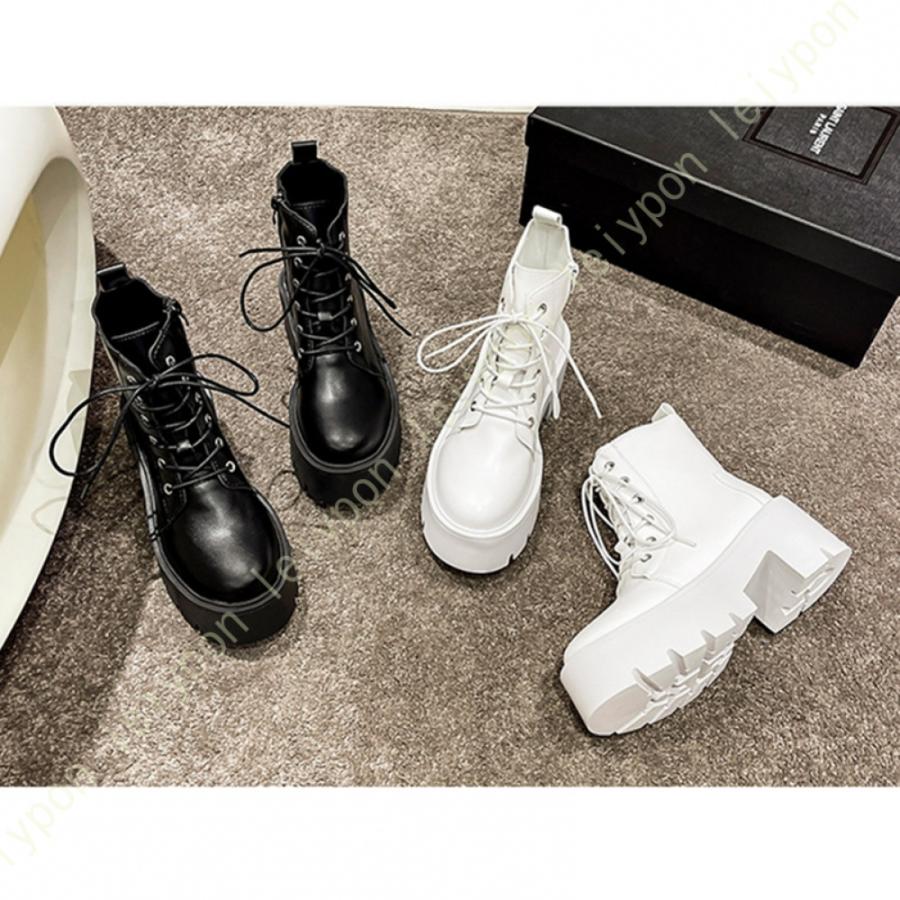 編み上げブーツ ゴスロリ 風 本革調 ミドル ブーツ 編み上げ レース