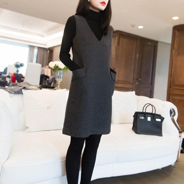 FOSSIノースリーブひざ丈ジャンパースカート FOSSIノースリーブひざ丈