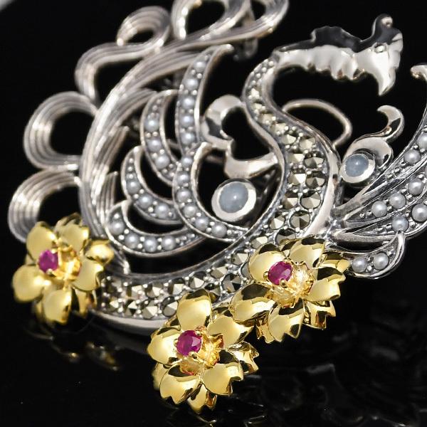 碌山 ルビー シードパール 鳳凰 ブローチペンダント 小粋に魅せる大人