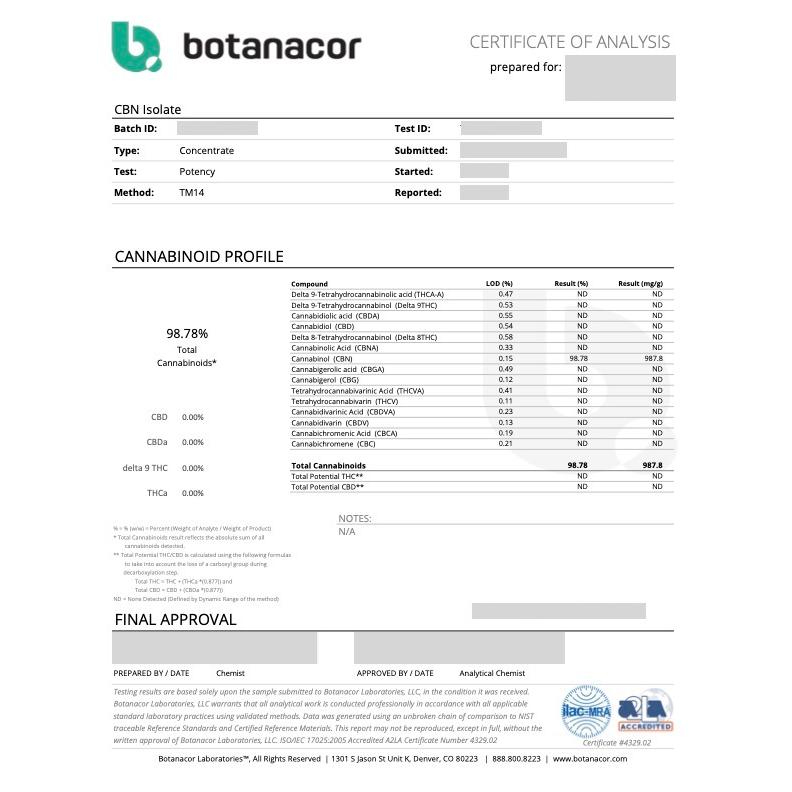 CBN パウダー 1g 1000mg CBN99% アイソレート 高濃度 リキッド