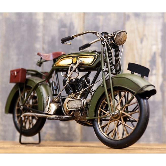 輸入雑貨 ブリキ ミニカー 置物 Old バイク オートバイ グリーン 緑