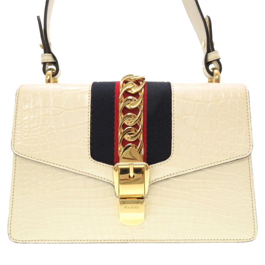GUCCI（グッチ） 新品同様 シルヴィスモール クロコダイル ホワイト