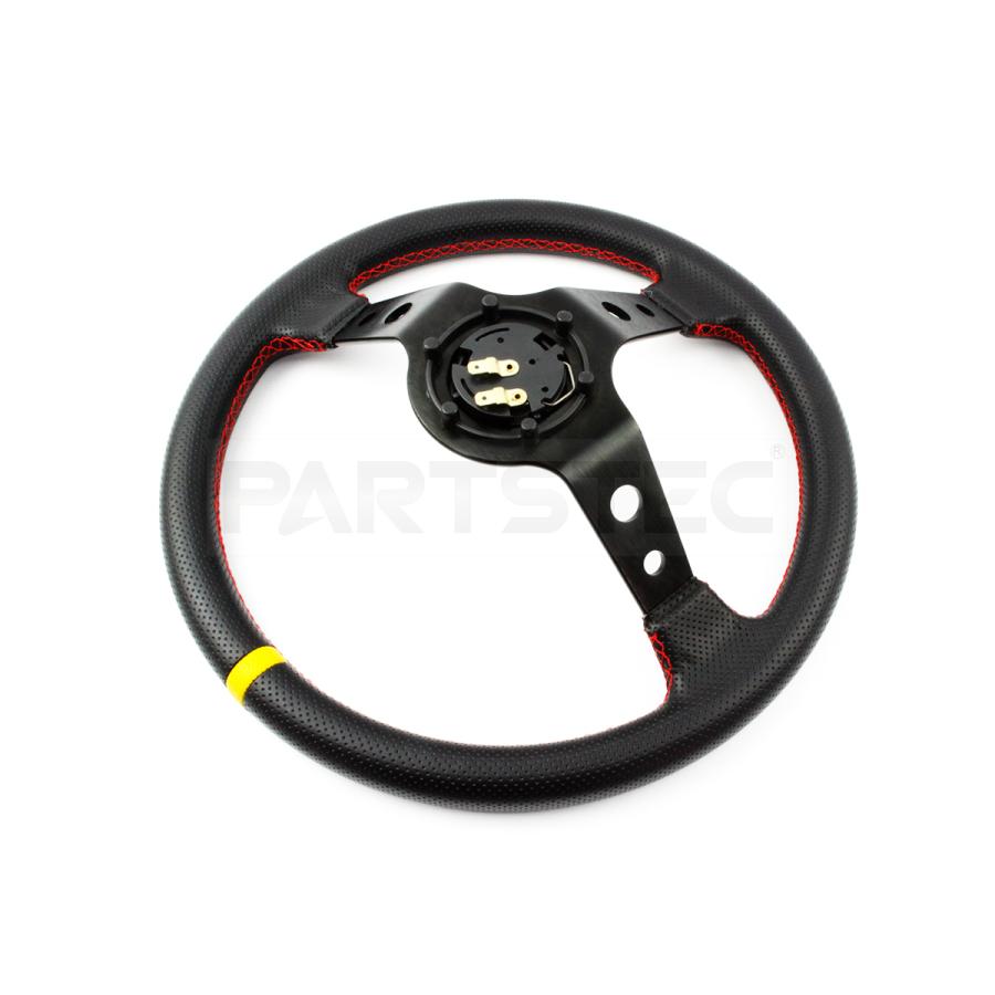 ステアリング 35φ ディープコーン 70mm パンチングレザー 赤色 クロス