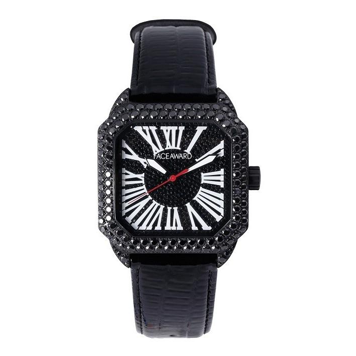 腕時計 メンズ 四角 スワロフスキー ジルコニア ブラック ギラギラ