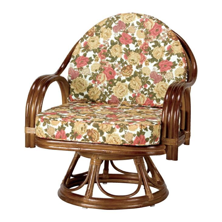 天然籐 ラタン 回転式 座椅子 ミドルハイタイプ 和風 和室 シニア 高齢