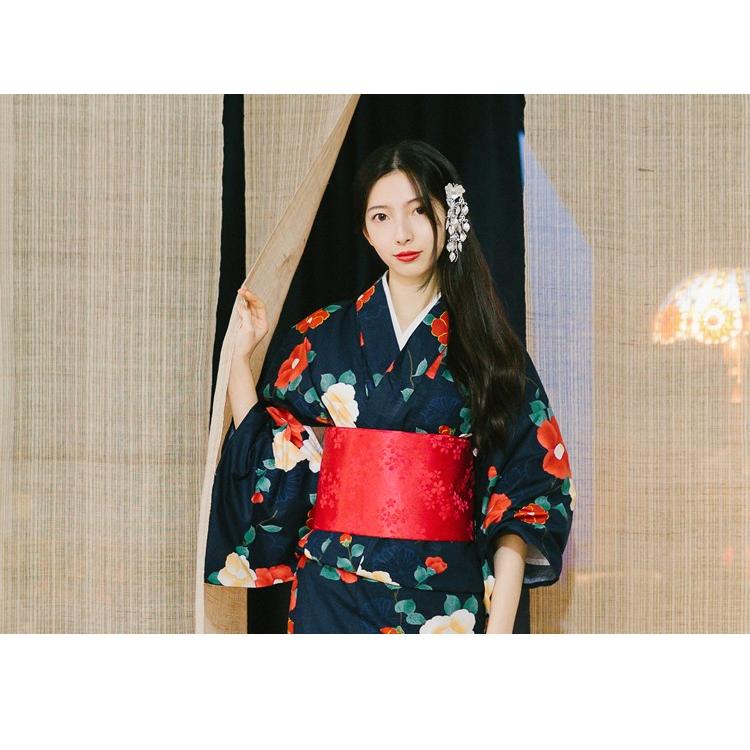 古典柄 浴衣 椿 セット レディース 浴衣セット 赤 朱色 大きサイズ