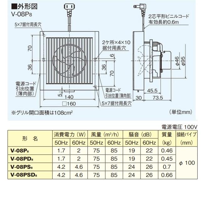 三菱電機（MITSUBISHI ELECTRIC） 『在庫あり』 三菱 V-08P8 換気扇