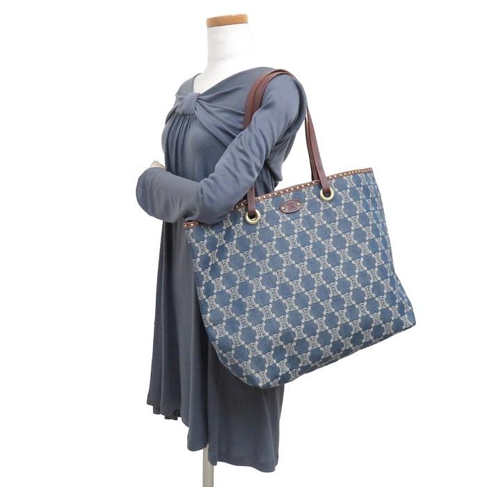 CELINE（セリーヌ） マカダム柄 トートバッグ デニム/レザー ネイビー