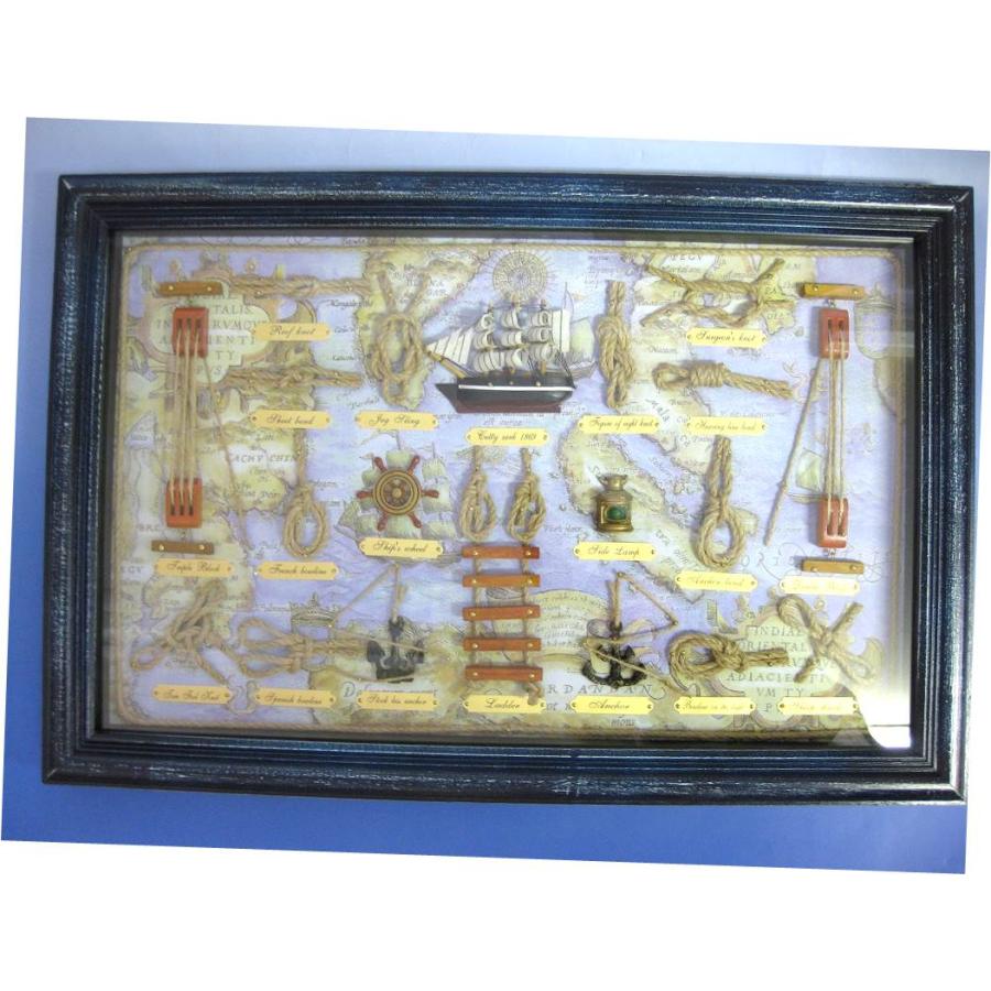 ロープノット額 海図（ブルー） プレゼント 父の日 マリンテイスト