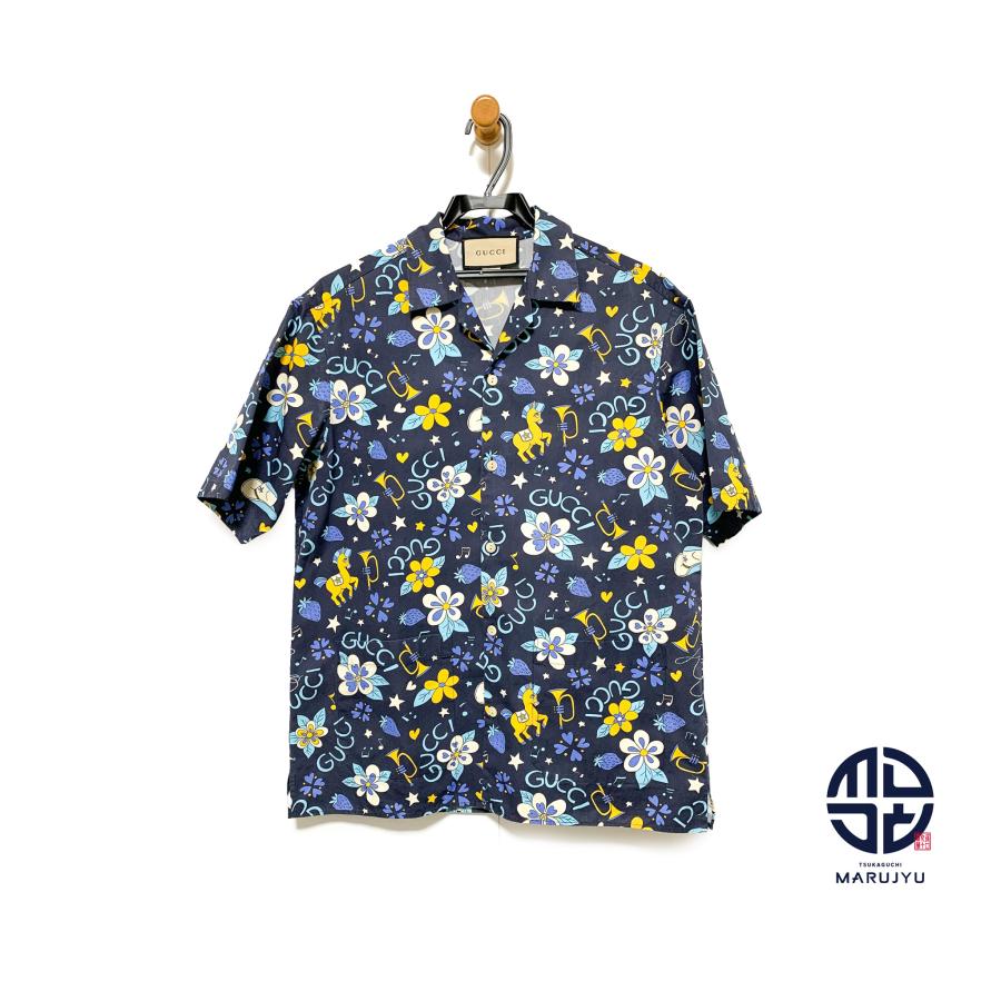 GUCCI グッチ レトロ フラワー＆ポニー コットン ボウリングシャツ 服