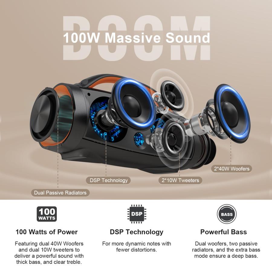DOSS Extreme Boom Pro Bluetoothスピーカー ワイヤレス 100W 大音量
