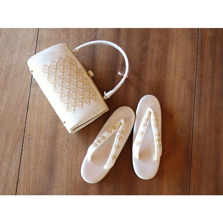 草履バッグセット 梅扇刺繍 フリーサイズ 礼装用 太鼻緒 金 ゴールド